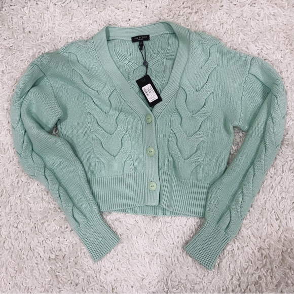 NWT Rag & Bone Womens Cashmere Cable Knit Cardigan Sweater In Green - Picture 6 of 6